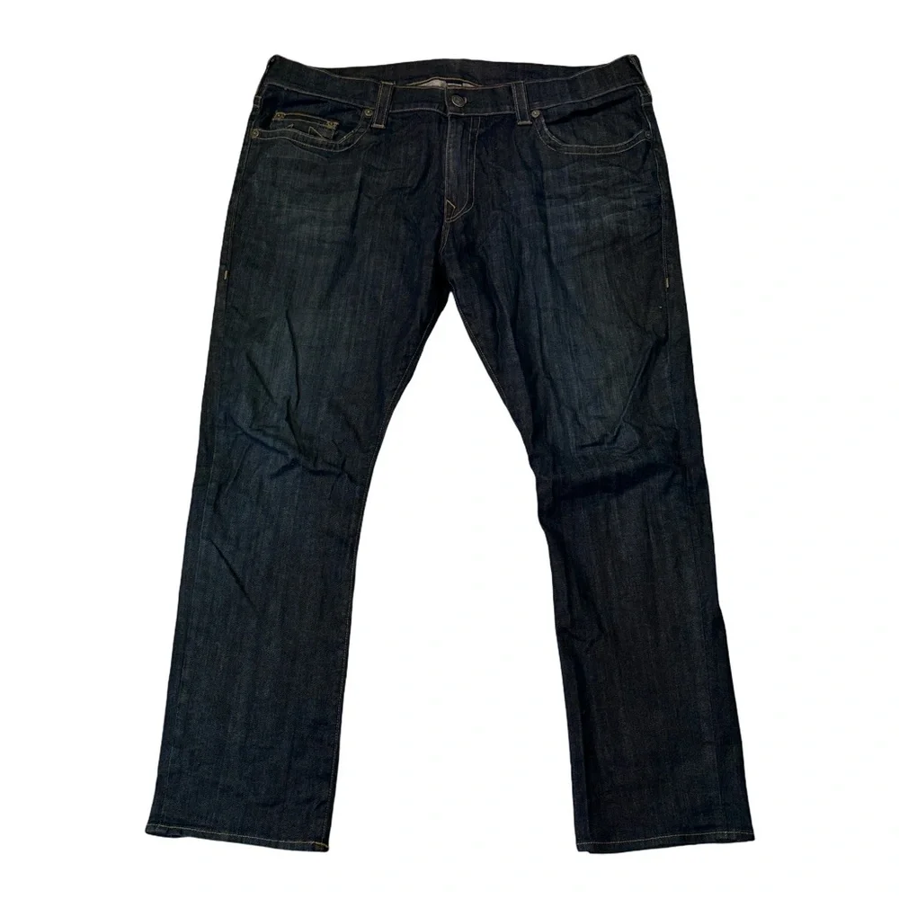 True Religion mens 42x33 Ricky relaxed straight dark wash denim blue jeans EUC